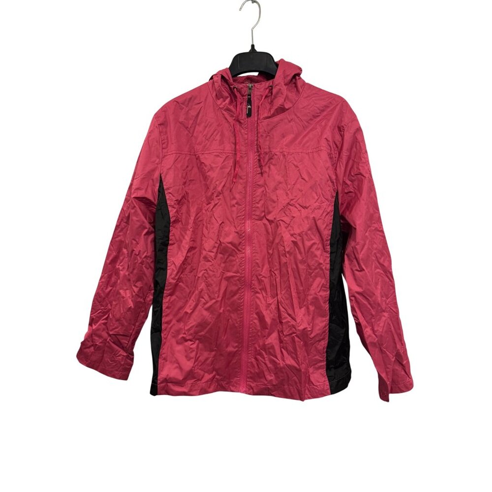 I5 Apparel Hooded Jacket Womens XL Pink & Black Lightweight Full Zip Windbreaker